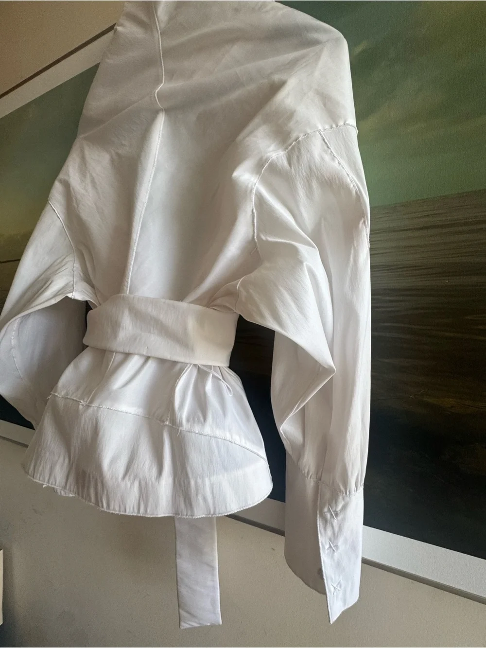 Couture White Jacket blouse with Oversized Collar avant garde